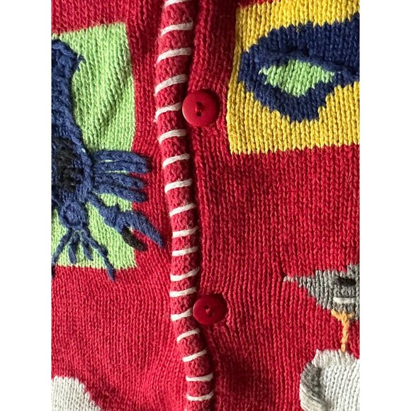 Quacker Factory Nautical Knit Sweater button Cardigan Red L lighthouse boat - Picture 10 of 13